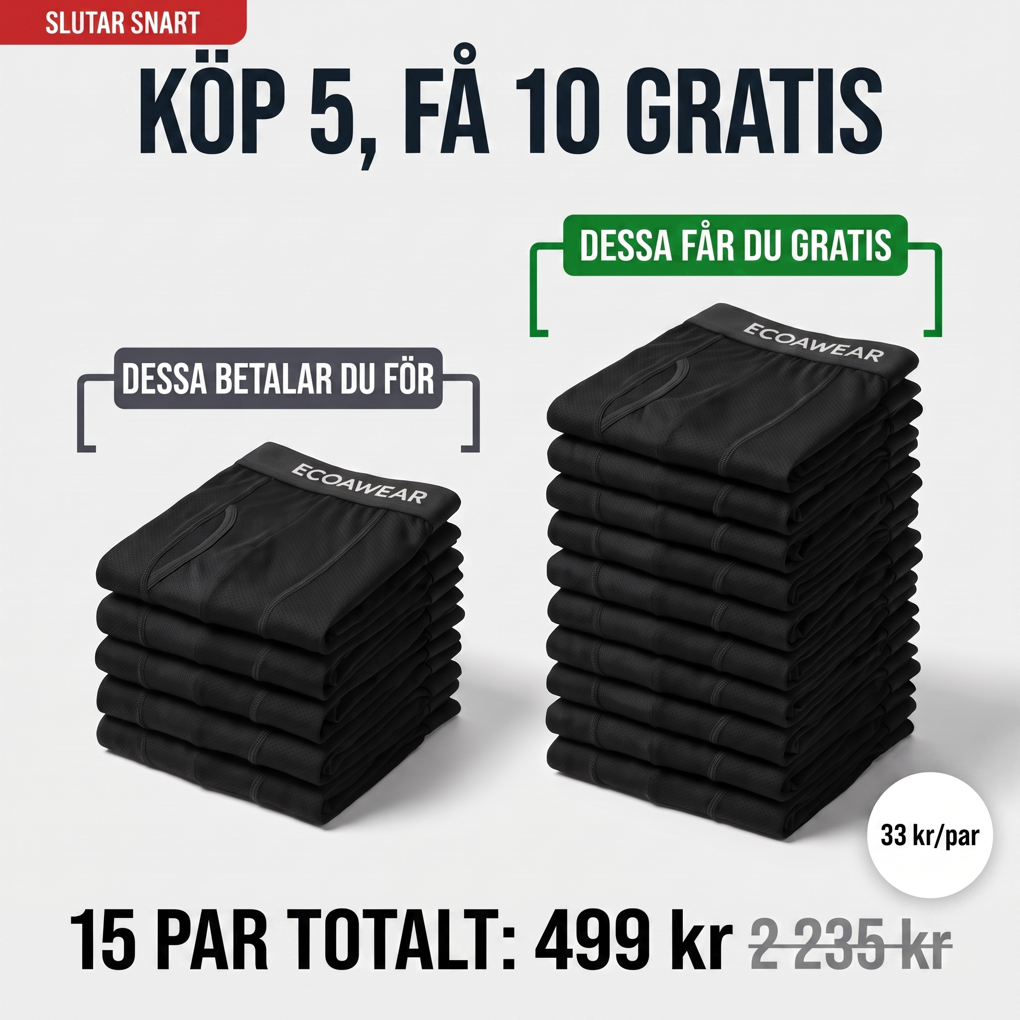 EcoaWear® Bambuboxers 5-Pack | Få 10 extra GRATIS