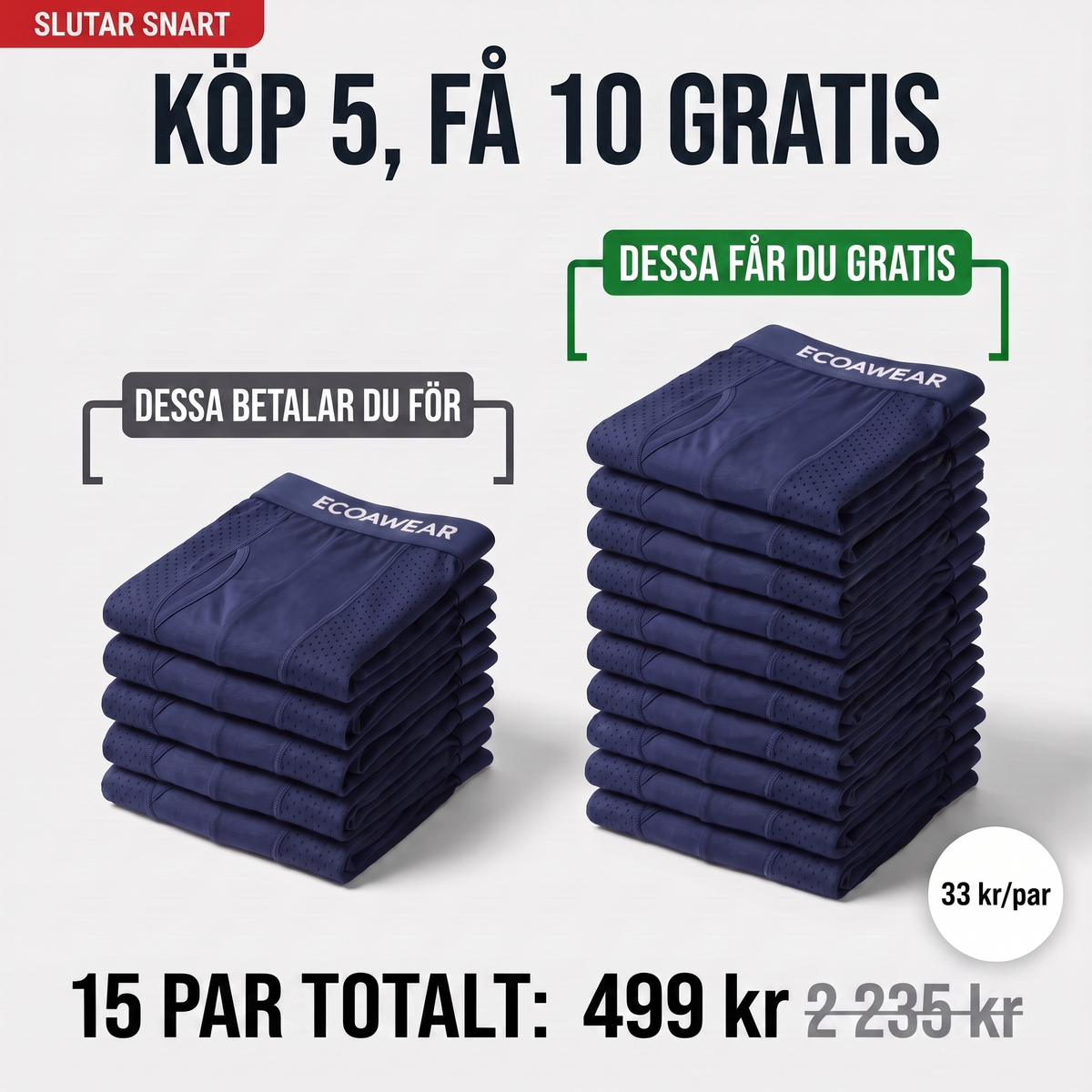 EcoaWear® Bambuboxers 5-Pack | Få 10 extra GRATIS