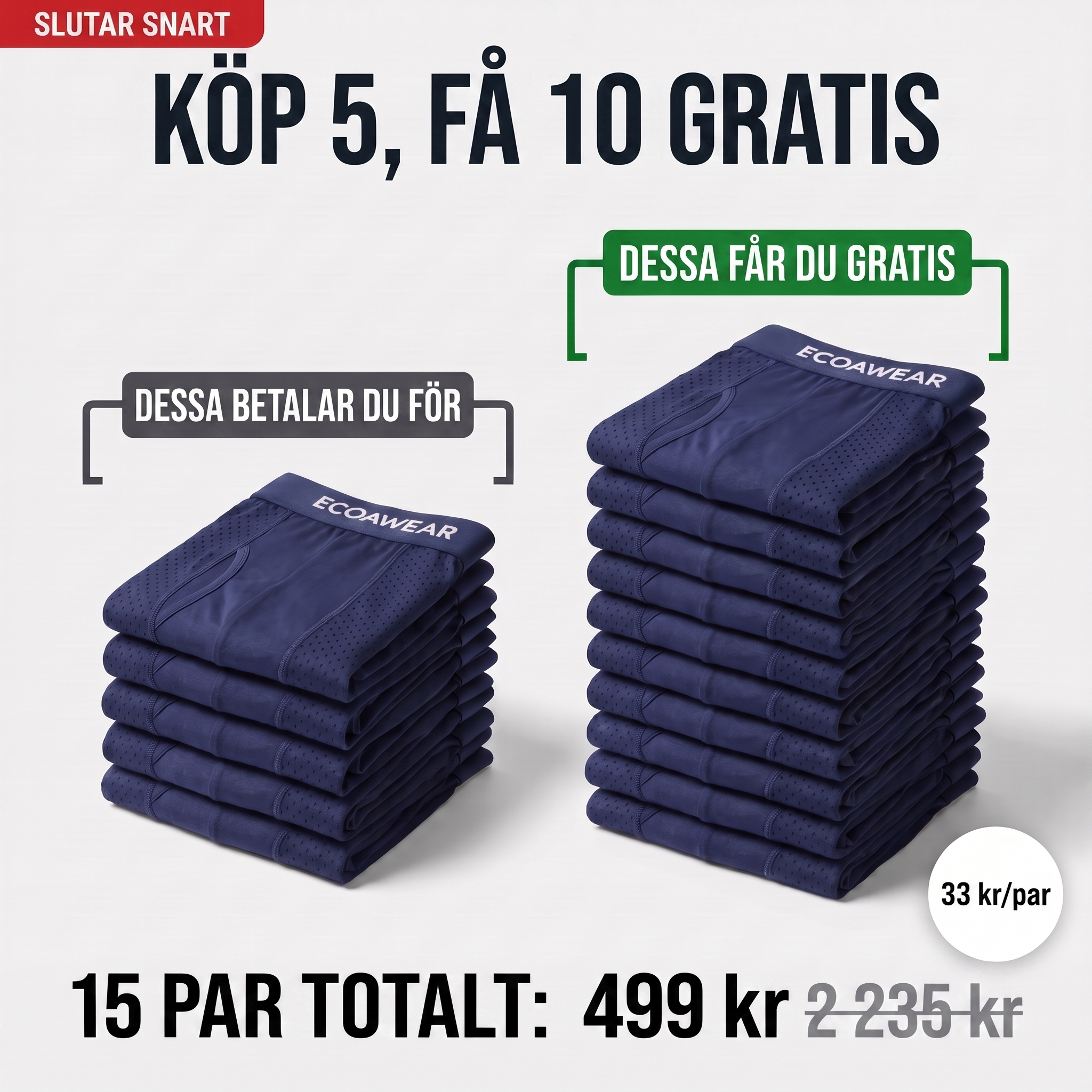 EcoaWear® Bambuboxers 5-Pack | Få 10 extra GRATIS
