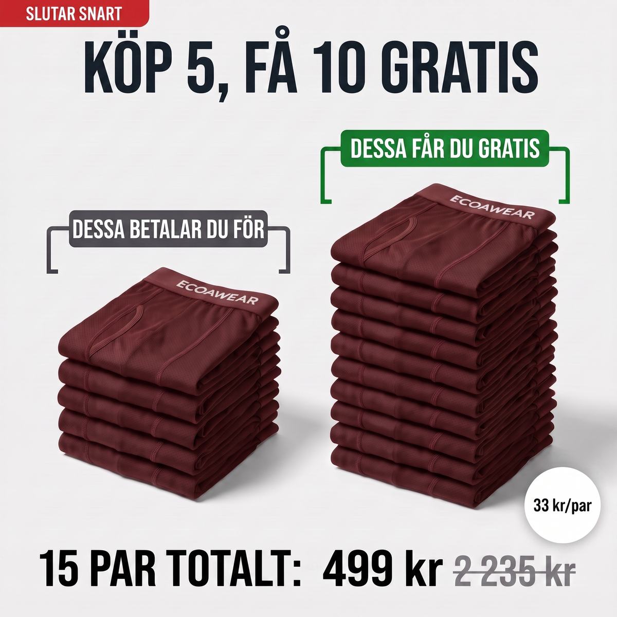 EcoaWear® Bambuboxers 5-Pack | Få 10 extra GRATIS
