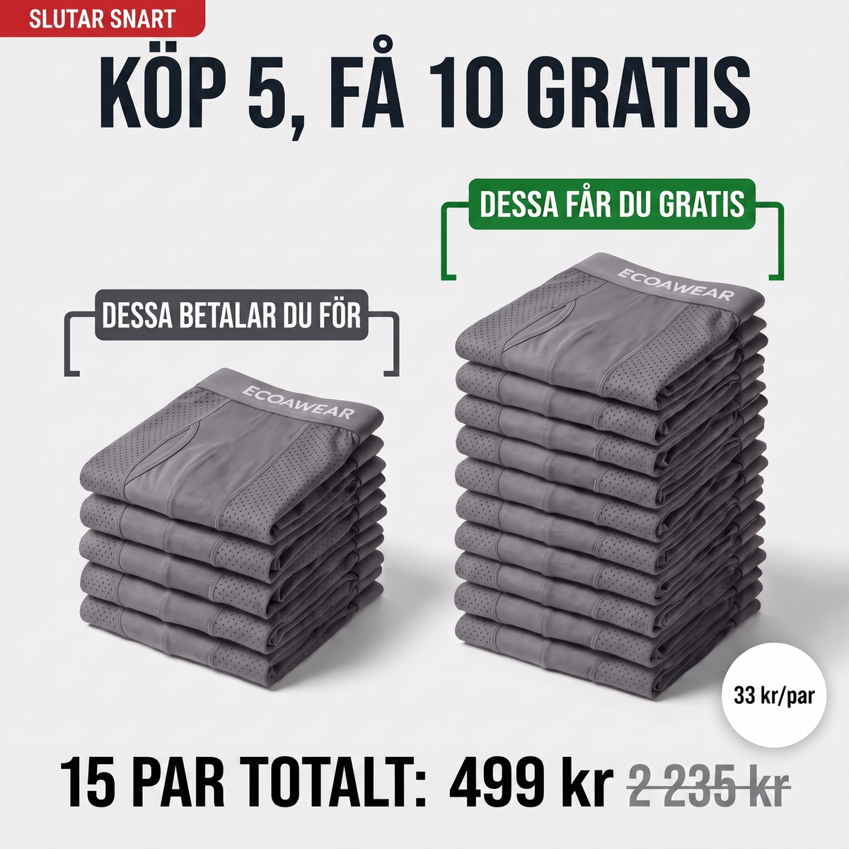 EcoaWear® Bambuboxers 5-Pack | Få 10 extra GRATIS